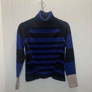 Karen Millen Black and Blue Striped Turtleneck Sweater